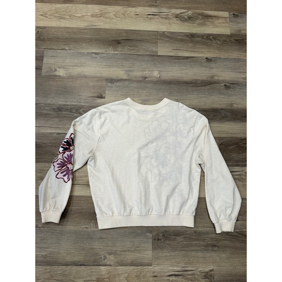 Anthropologie Embroidered Floral Sweatshirt Long Sleeve Pullover Top Women's L - Picture 3 of 7